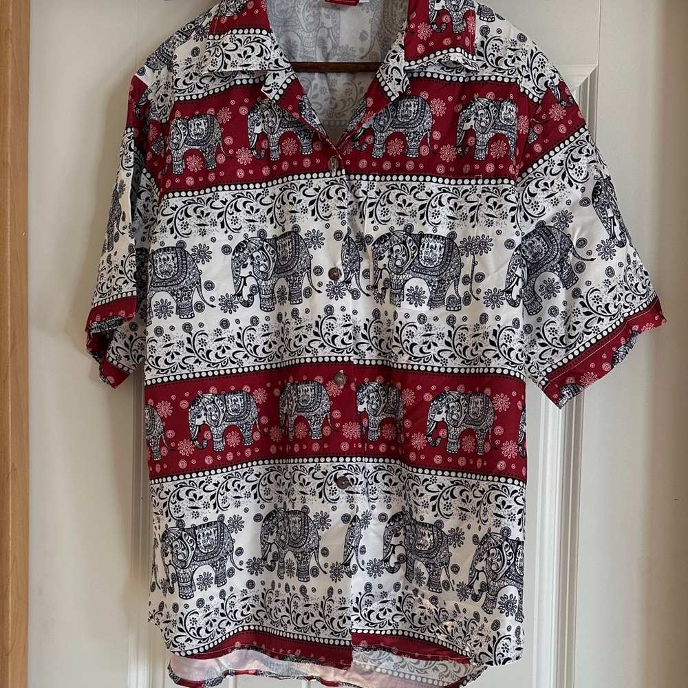 Elephant Pattern Men's Casual Shirt - Red and Black